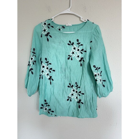 Anthropologie Kindred Blue Floral Embroidered Tunic Top Size PS Feminine Classic - Picture 1 of 5